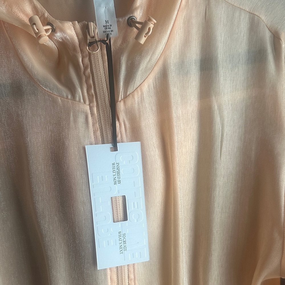 Sheer Shimmer Peach Trench Coat Belted Organza Duster Jacket NWT - Picture 4 of 4